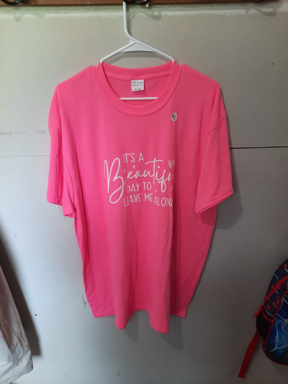 TC Hot Pink Short Sleeve Tee with White Script Slogan - Picture 2 of 5